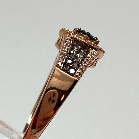 10K Rose Gold Pave Set Blue Champagne and White Diamond Cluster Ring 0.35ct New - Picture 5 of 13